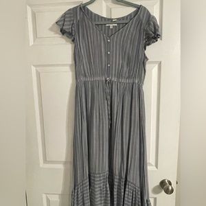 New Directions Maxi Grey and White Striped Dress